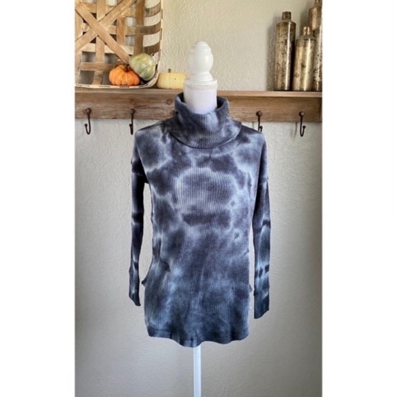 Anthropologie Maeve Ainsley Waffle Knit Turtleneck Size Tie Dye Blue - Picture 2 of 5